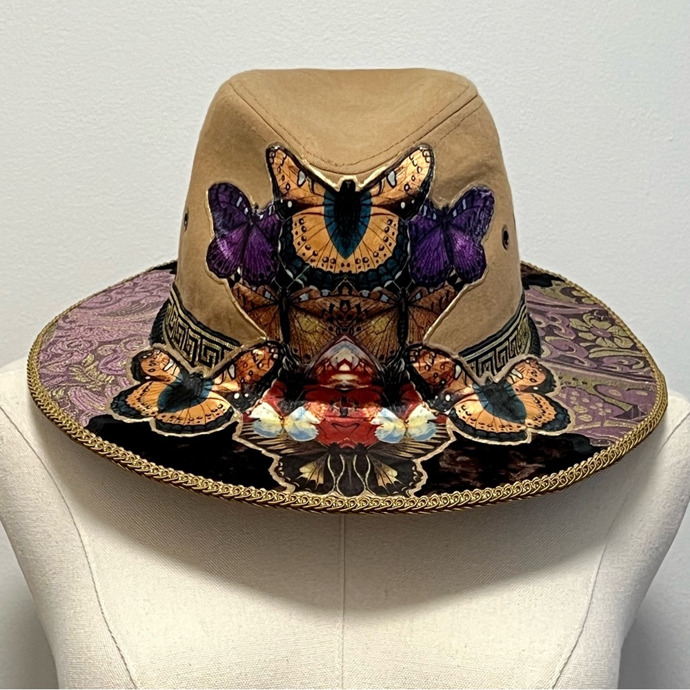 Uplifted Mindz Handmade Butterfly Embellished Tan Hat